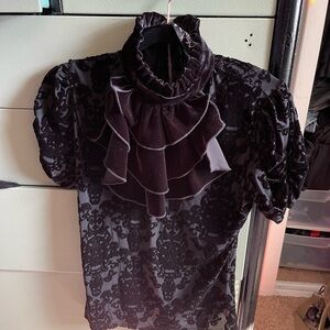 Killstar Black Ruffled Top, Skull Brocade